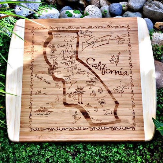 Laser Etched Illustrated Map Cutting Charcuterie Boards