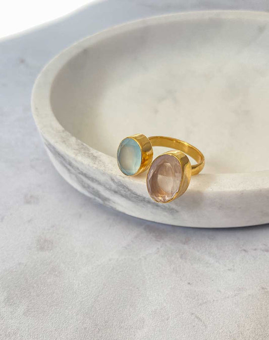 Gemma Ring - Rose Quartz + Aqua Chalcedony