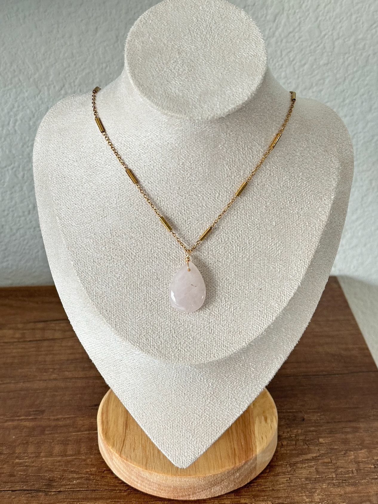 Drop Stone Necklace - Rose Quartz
