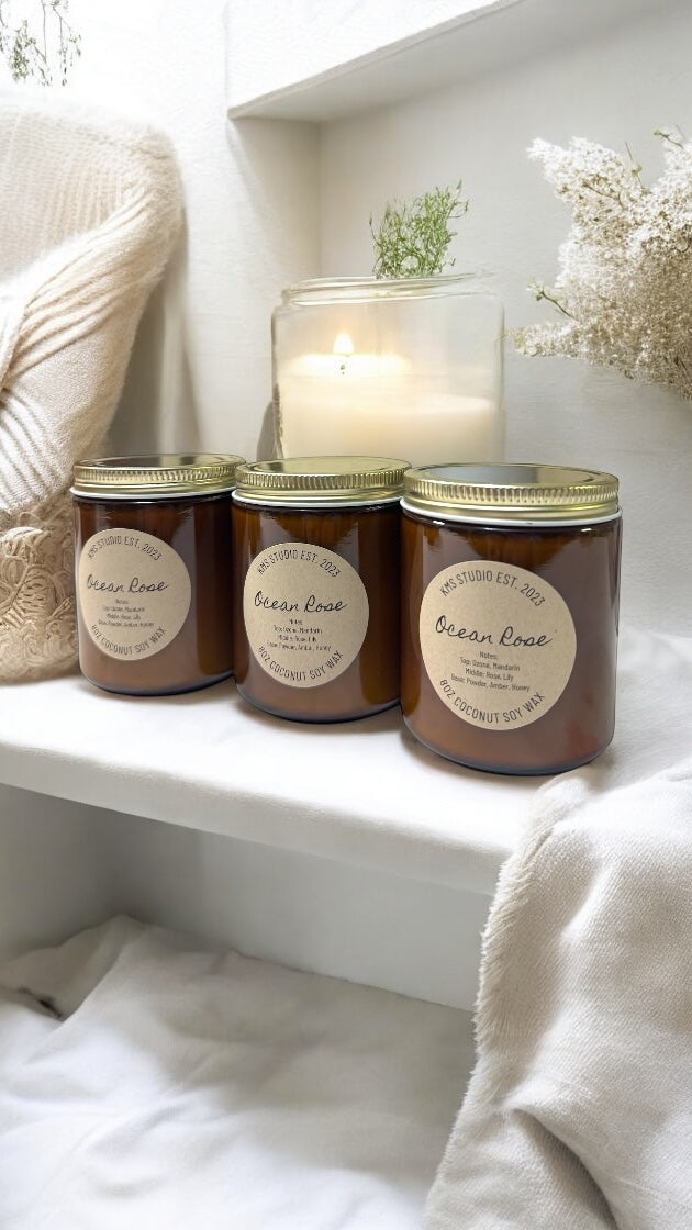 8oz Amber Glass Jar Candles