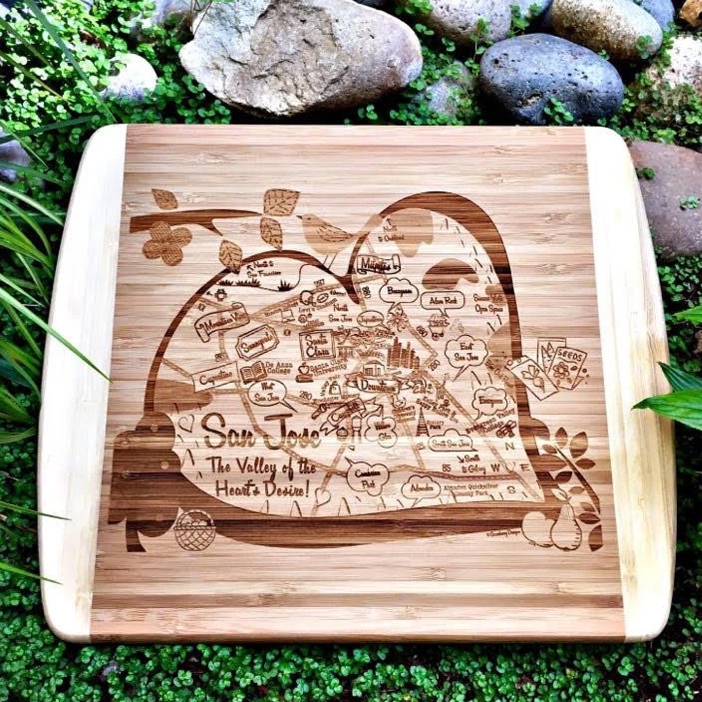 Laser Etched Illustrated Map Cutting Charcuterie Boards