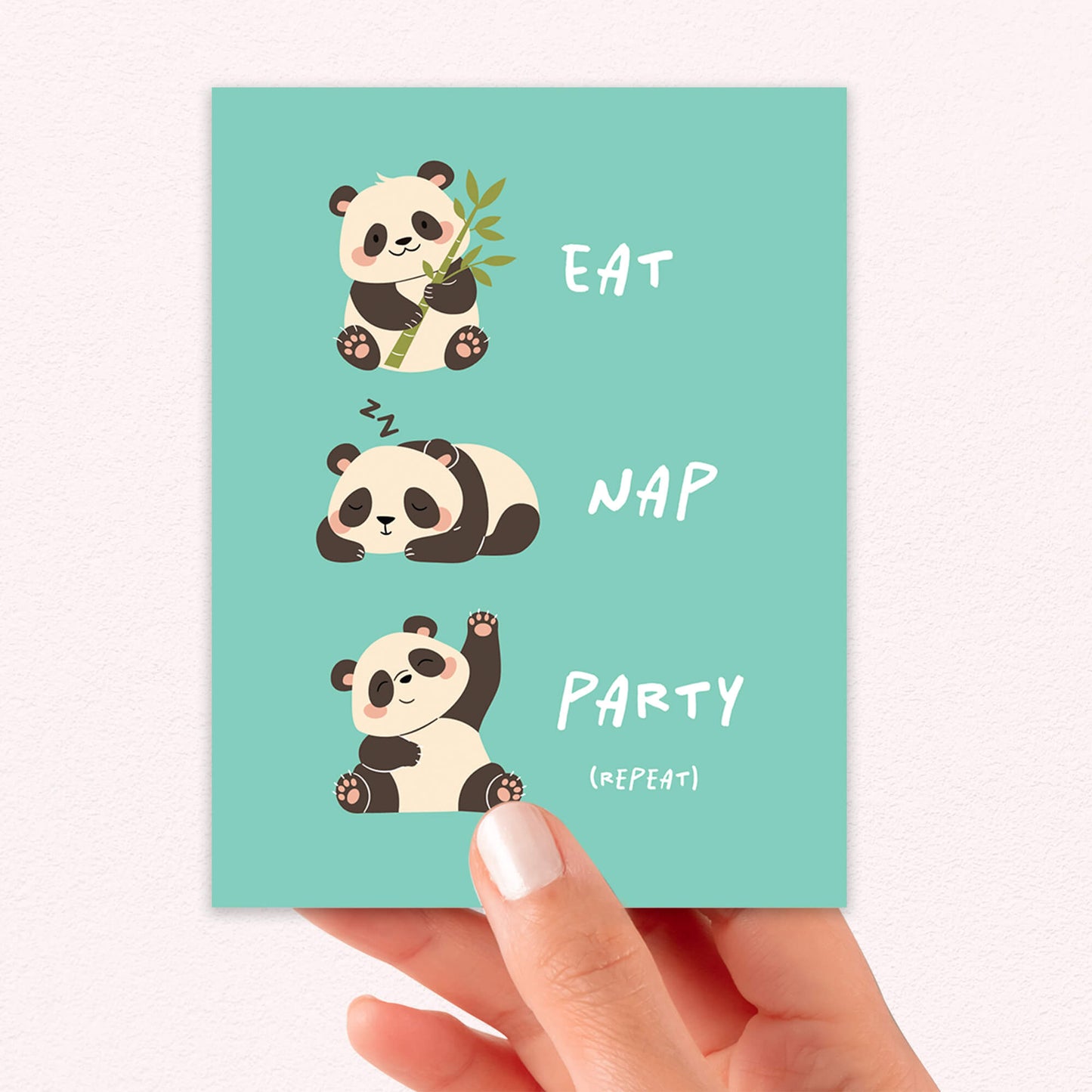 Green Panda Party Greeting Card