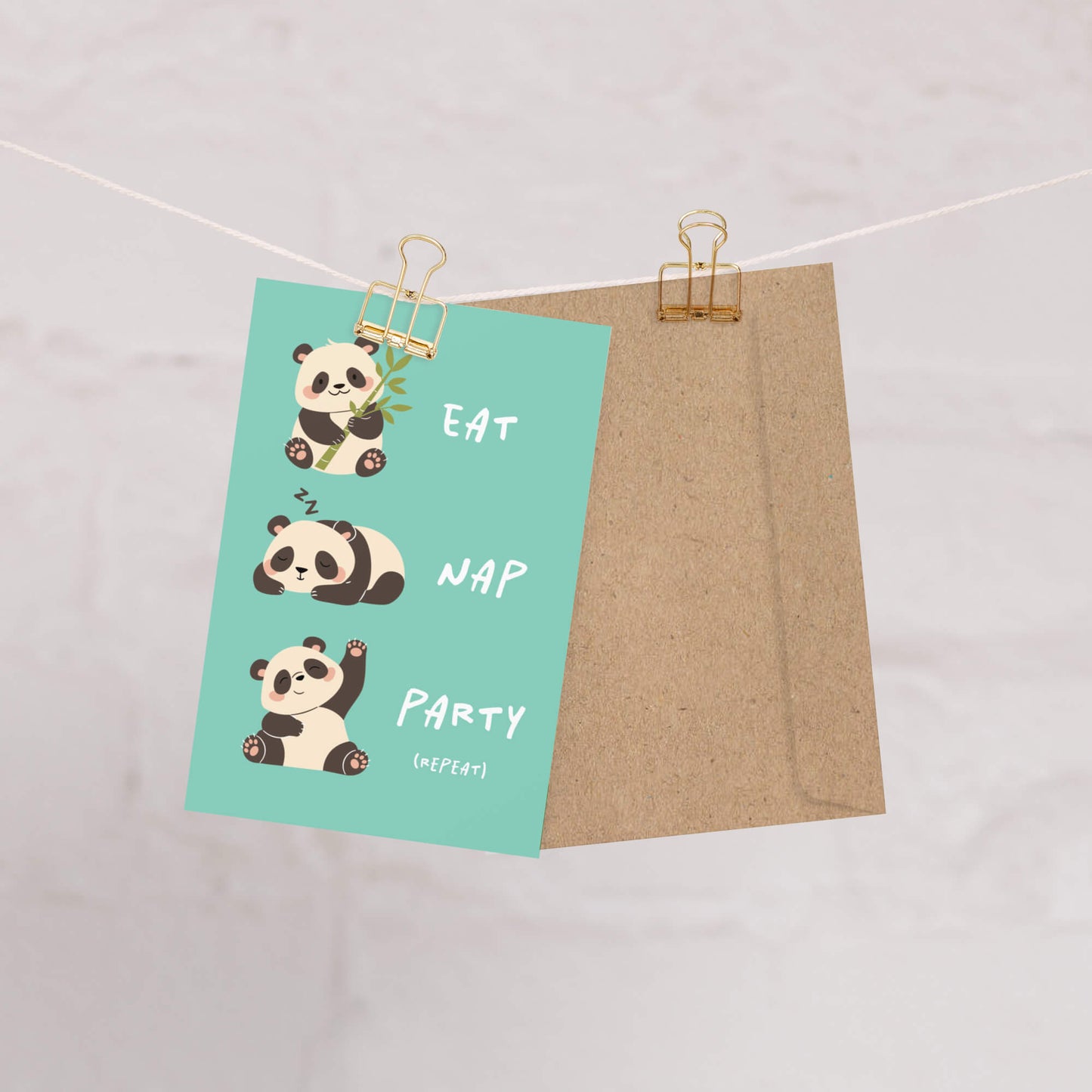 Green Panda Party Greeting Card