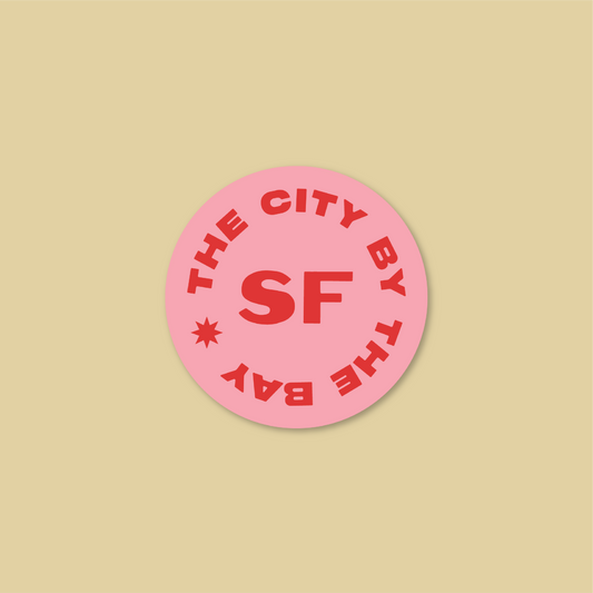 SFCityByTheBayPinkCircleSticker_HeroImage_YellowBackground